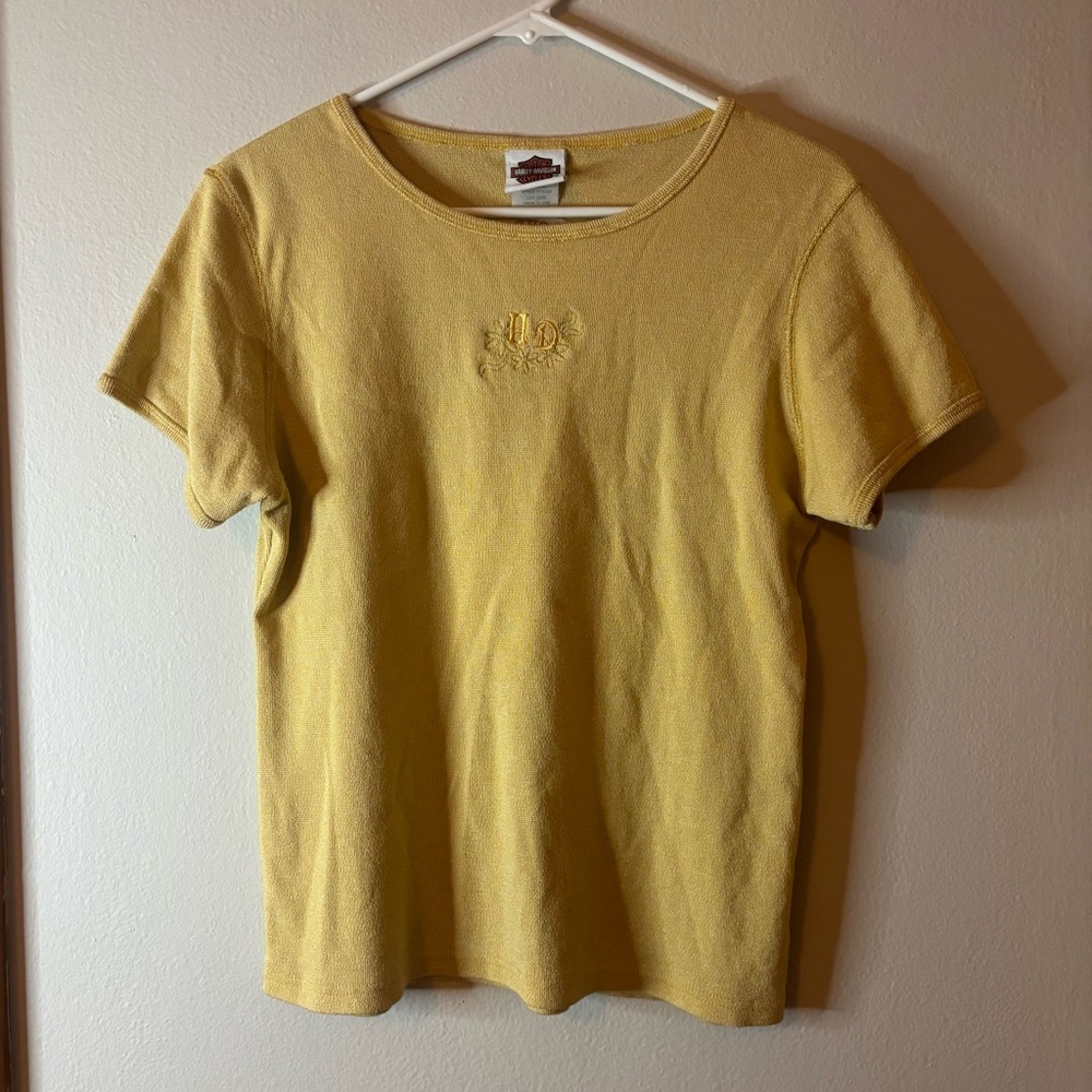Yellow Embroidered Harley Davidson Women's Top